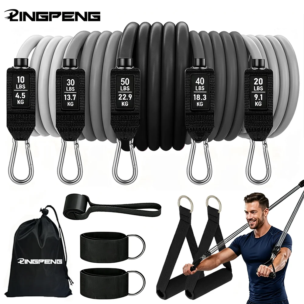 11 Pcs Resistance Bands Set Stretch Exercise Bands With Handles Home Gym Workout Bands Up To 150lbs Physical Strength Training