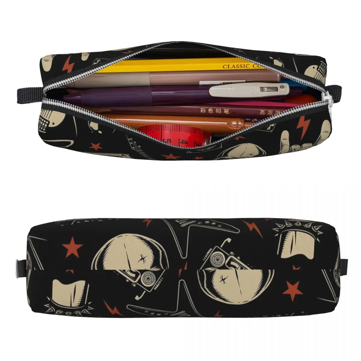 Astuccio per matite in metallo pesante retrò Fashion Rock Roll Music Pen Bag per studenti pencilcase cosmetiche per ufficio di grandi dimensioni