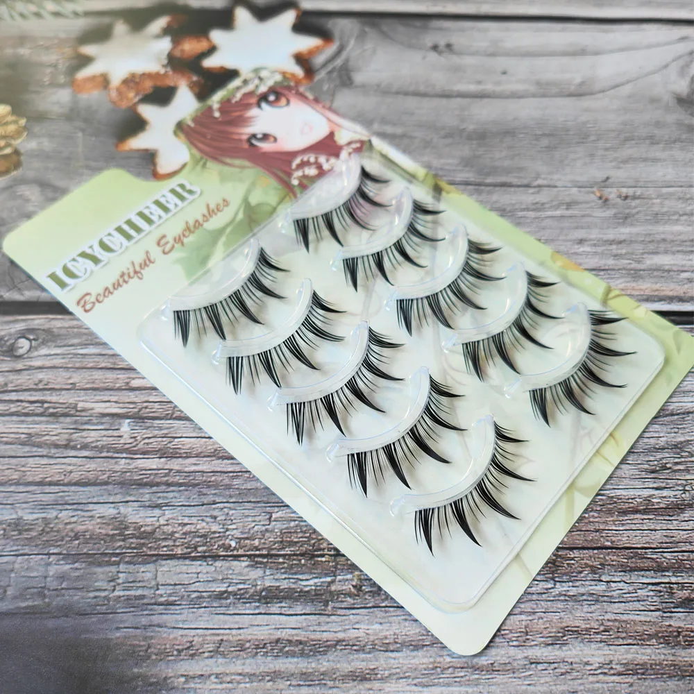 5 Pairs Makeup Natural Look False Eyelashes Manga Lashes Fluffy Soft Cross Fairy Little Devil Eyelash Extension Reusable Tools