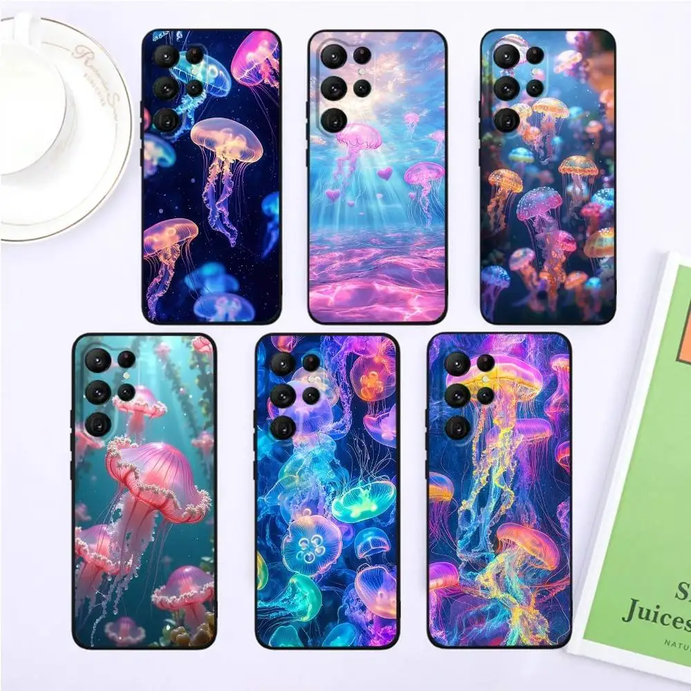 

Colorful jellyfish Phone Case For Samsung S25,S24,S23,22,21,Ultra,Pro,S10,S30Plus,20lite Black Cover