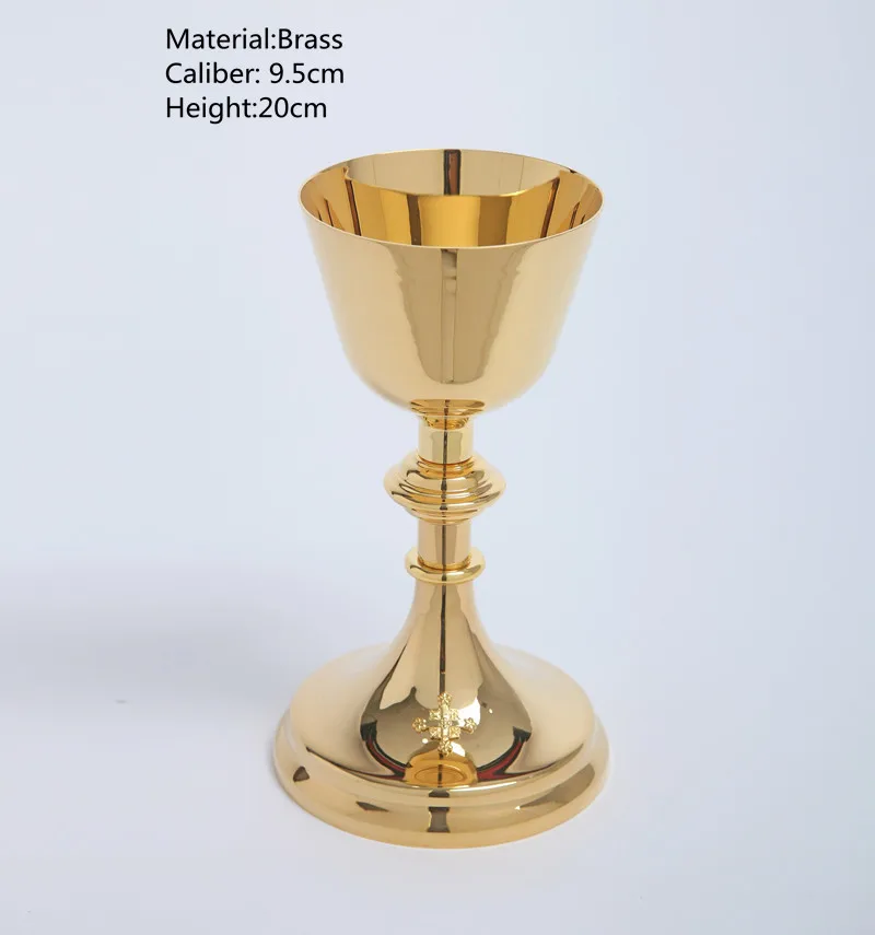 Catholic Chalice and Paten Set, Brass Gold Gilded Priest Ciborium with Cross Cover, Scared Vessel, Religious Supplies