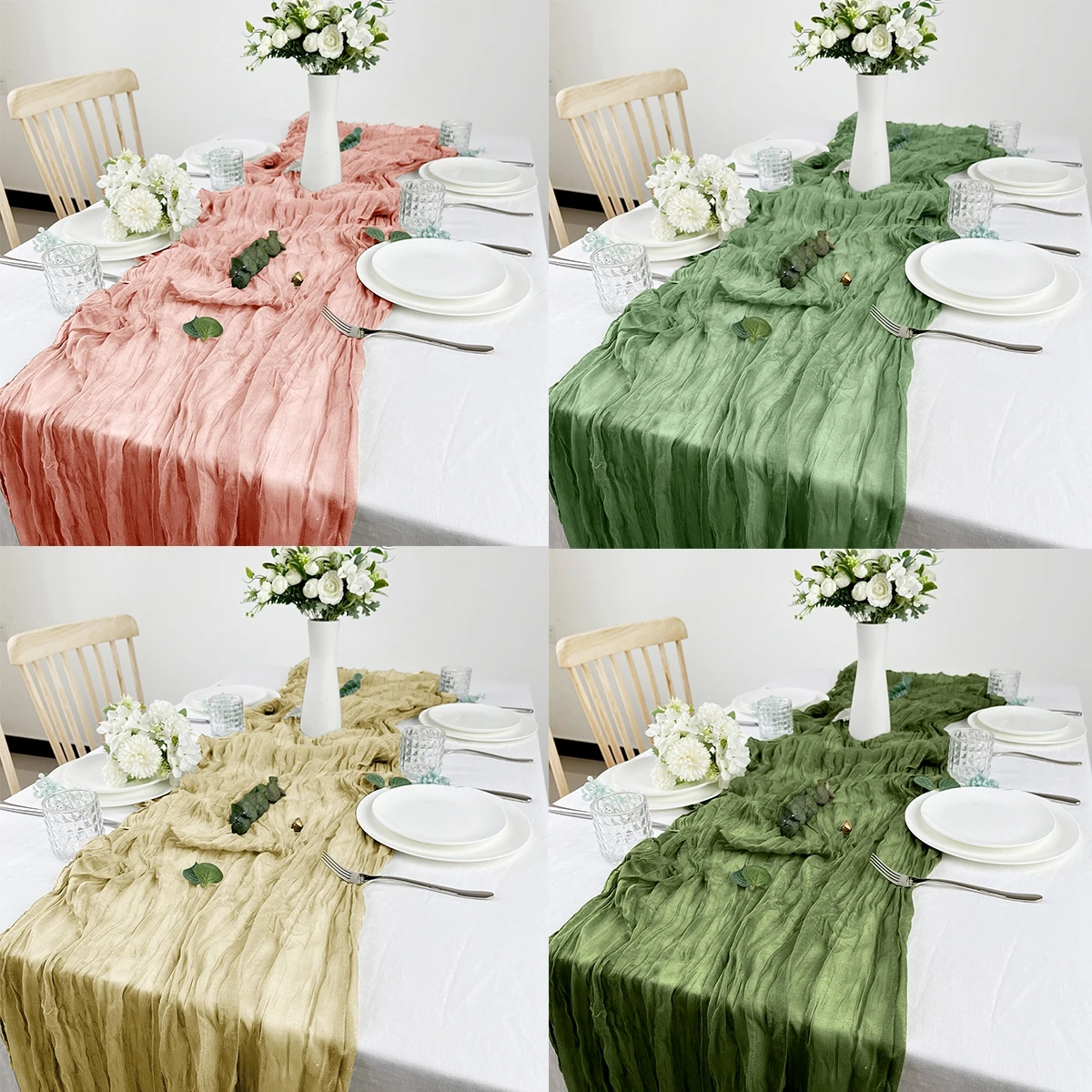 Semi-Sheer Gauze Table Runner Sage Cheesecloth Table Setting Dining Vintage Wedding Party Decoration for Home Retro Boho Decor