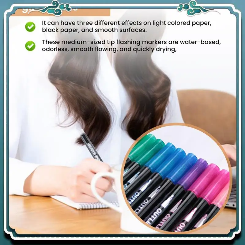 سهلة الاستخدام علامات لامعة Doodle Outline Dazzles: 24 لونًا معدنيًا بخط مزدوج مجموعة أقلام لامعة Super Squiggles Dazz