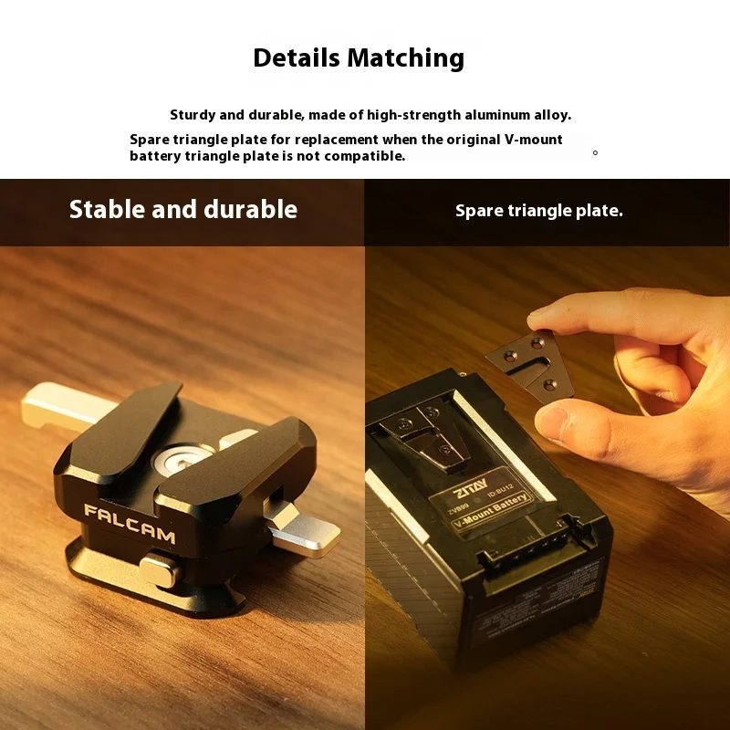 FALCAM F22 سريع الإصدار دوار على شكل حرف V - لوحة تثبيت للبث المباشر وإطلاق النار جزء تركيب البطارية ملحق عالمي للبطارية #3