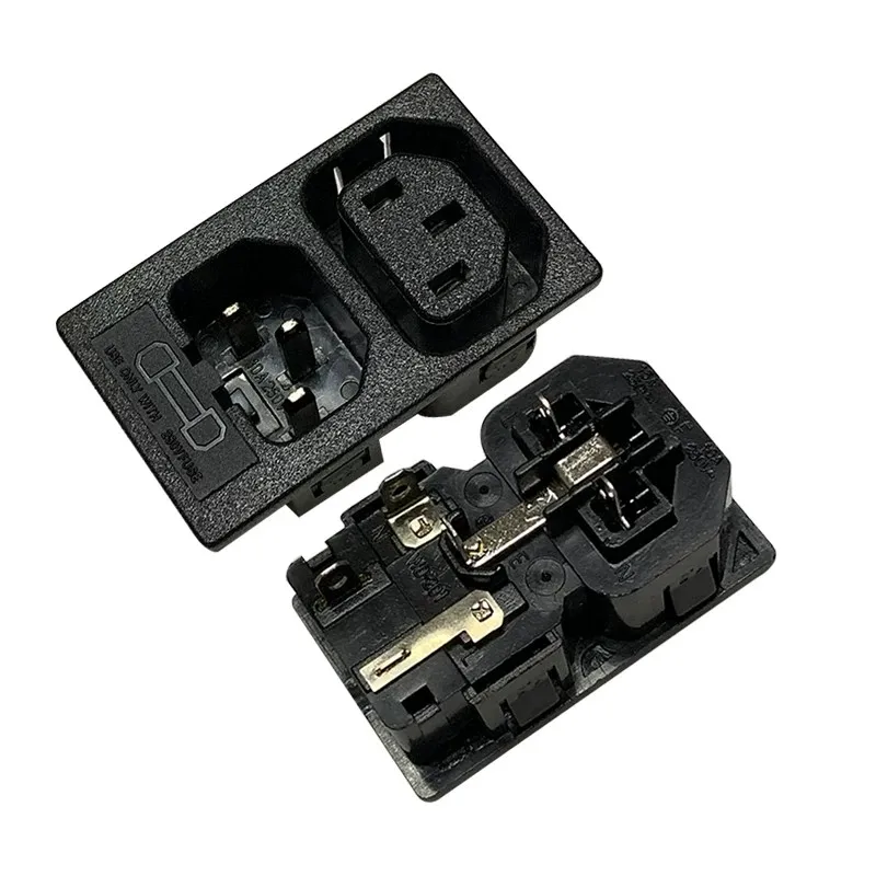 1Pcs Black 10A 250V Dual Port IEC C14 Inlet With Fuse C13 Outlet Combined Panel Mount Power Socket Dual Parallel Socket Module