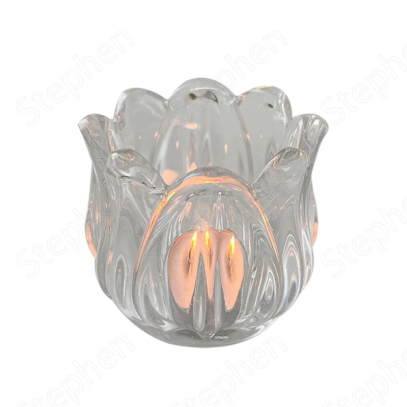 Korean Ins Retro Tulip Small Glass Candle Holder Home Candelabro Cristal European Dining Table Decoration Transparent Candelabra