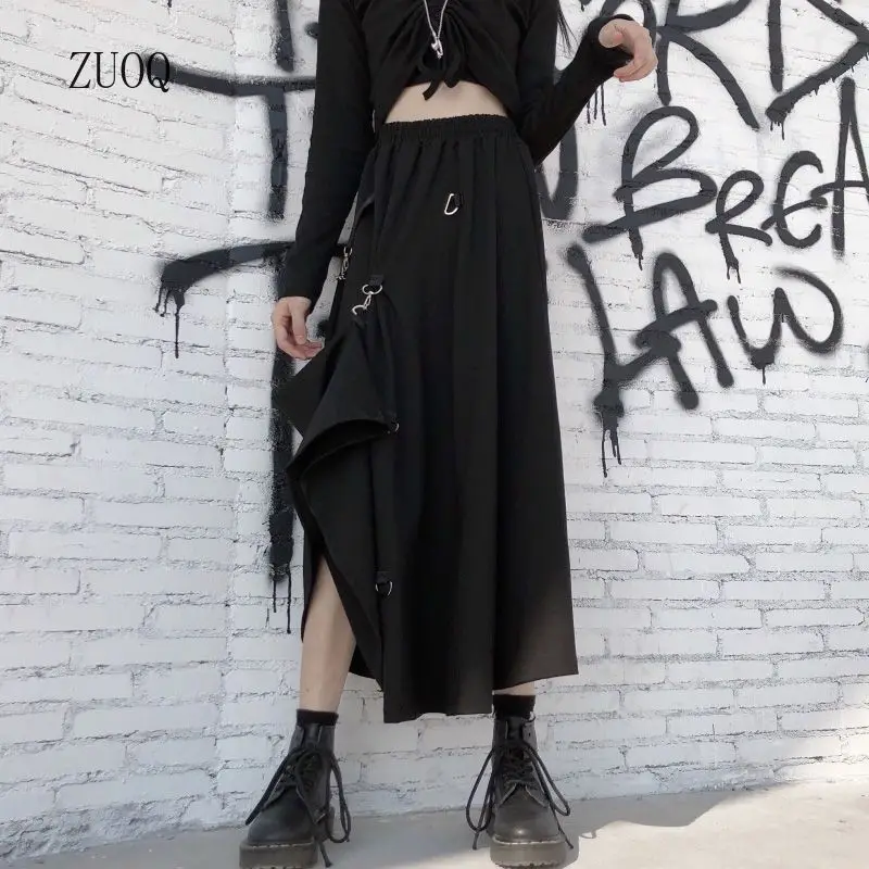 Nouveau 2025 jupes noires femmes Harajuku Style Punk taille haute boucle jupe gothique irrégulière femme Hip Hop Streetwear femme