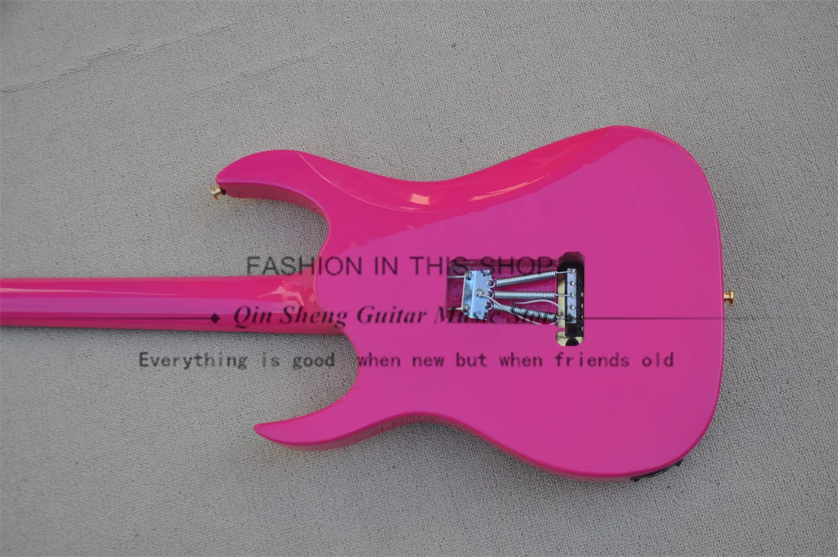 Pink Electric Guitar Maple Neck Set In Mahogany Rosewood Fingerboard Tremolo Bridge Gold Tuners RG Guitar