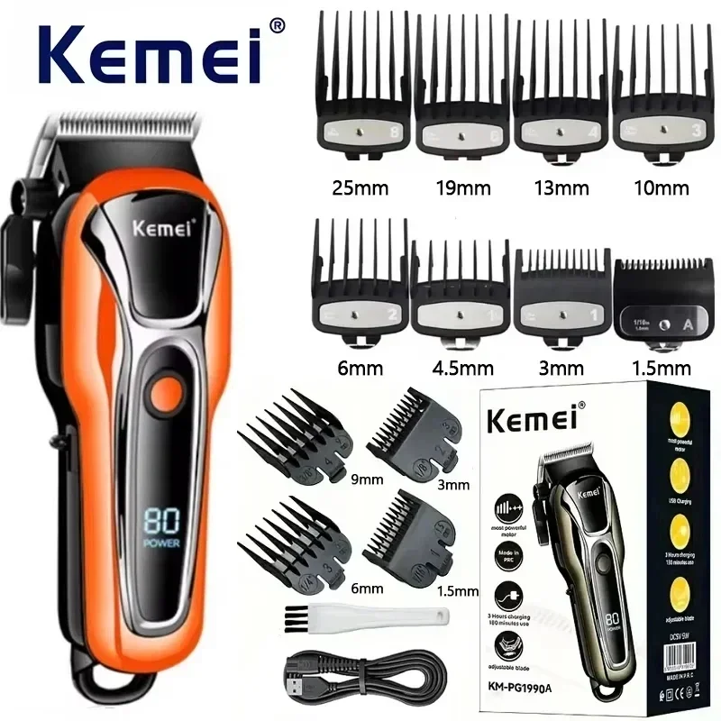 

Kemei KM-PG1990A Rechargeable Hair Clipper Professional Cordless Men Hair Trimmer Men's Hair Cutting Machine Barber Hair Clipper