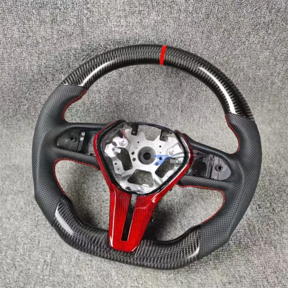 

For Infiniti Q60 Q50 2018 2019 2020 2021 2022 2023 2024 2025 Custom Carbon Fiber Black Leather Red Center Strip Steering Wheel