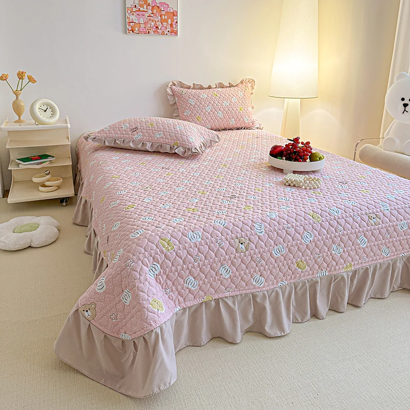 Printed Bedspread Ruffles Bed Cover Queen/King Size Mattress Protector Quilted Bed Linen покрывало (Pillowcase Need Order)