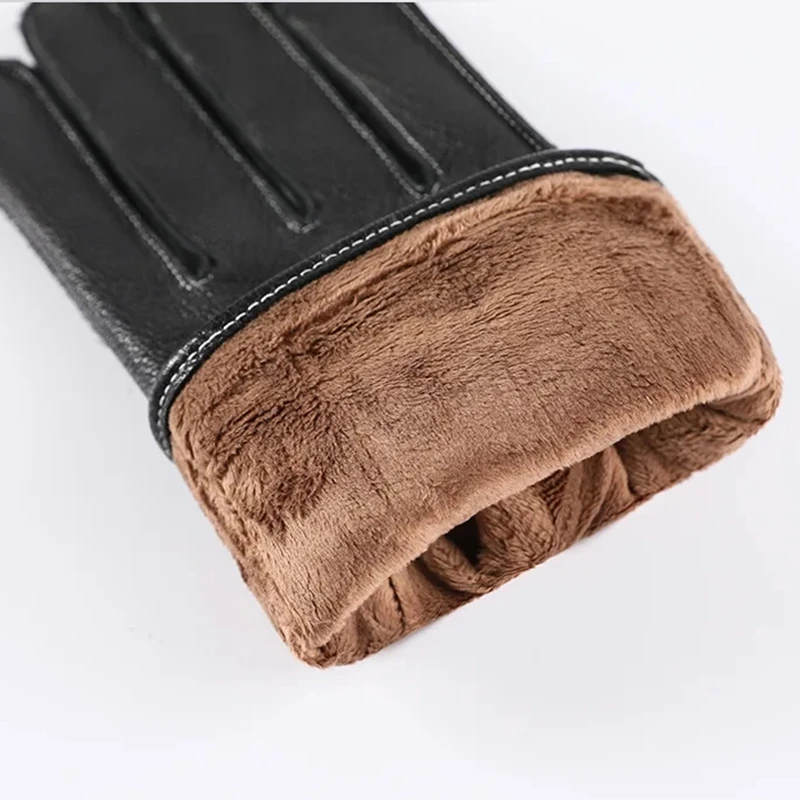 Guantes de piel de oveja de cuero genuino para hombre, guantes de conducción a la moda, cálidos para invierno, además de guantes deportivos de