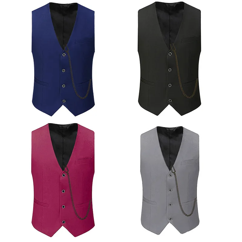 

Men's Casual Vest Suit Top Stage Performance Banquet Versatile Cosplay Outerwear Long Pants Polyester Satin Four Seasons