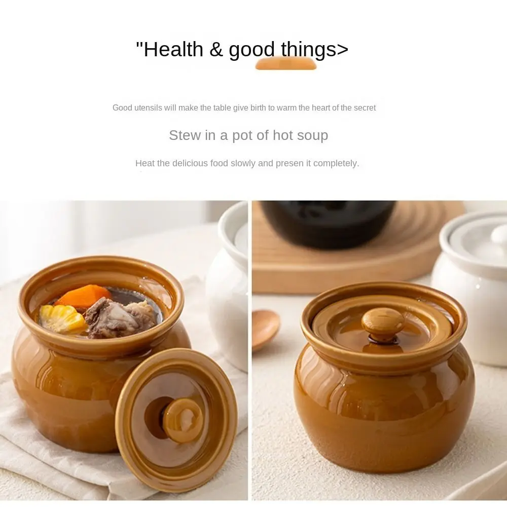 350ml/400ml Ceramic Stew Pot Thickened Large Capacity Lidded Stewing Bowl with Lid Heat-resistant One-Person Soup Pot Restaurant