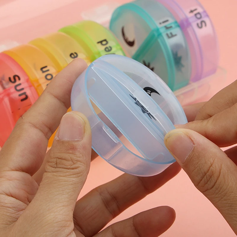 منظم حبوب منع الحمل اليومي (مرتين في اليوم)-أسبوعي AM/PM صندوق حبوب منع الحمل ، منظم الأدوية المستديرة ، حاوية حبوب منع الحمل 7 أيام