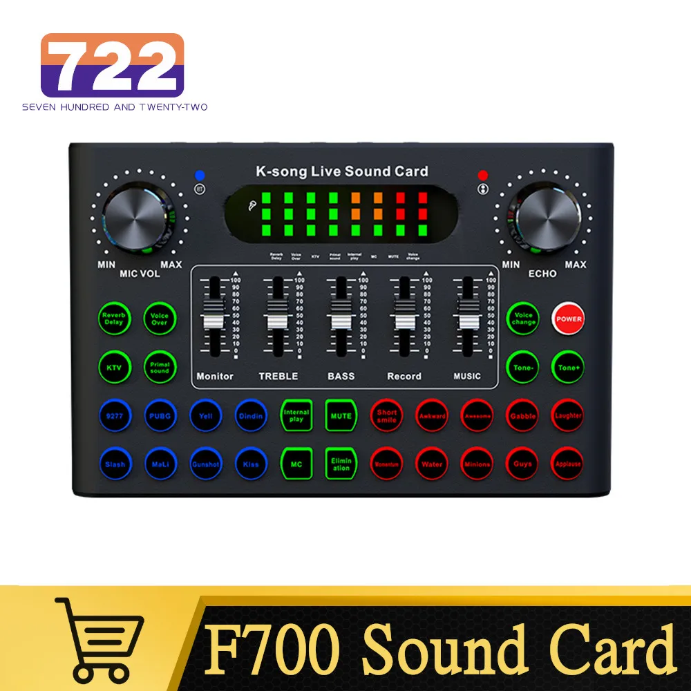 New Sound Card Mixing Console Live Broadcast Singing Equipment F007 Sound Cards Universal for Phone Computer