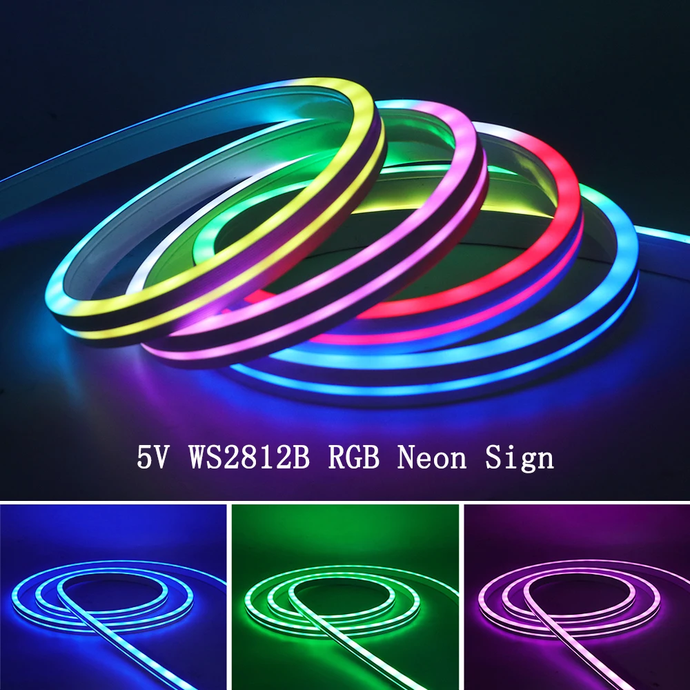 5V WS2812B RGB Neon Light Individually Addressable Pixel Light 5050 60Leds/m Full Color LED Strip IP67 Waterproof Ribbon Tape