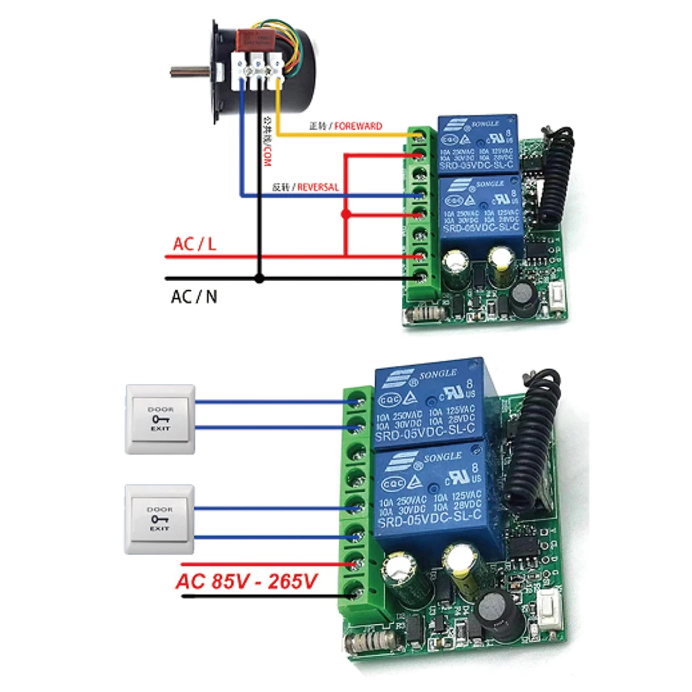 433Mhz 220V 110V Remote Control Switch for Light,Door, Garage Universal Remote AC 85V ~ 250V 2CH Relay Receiver and Controller