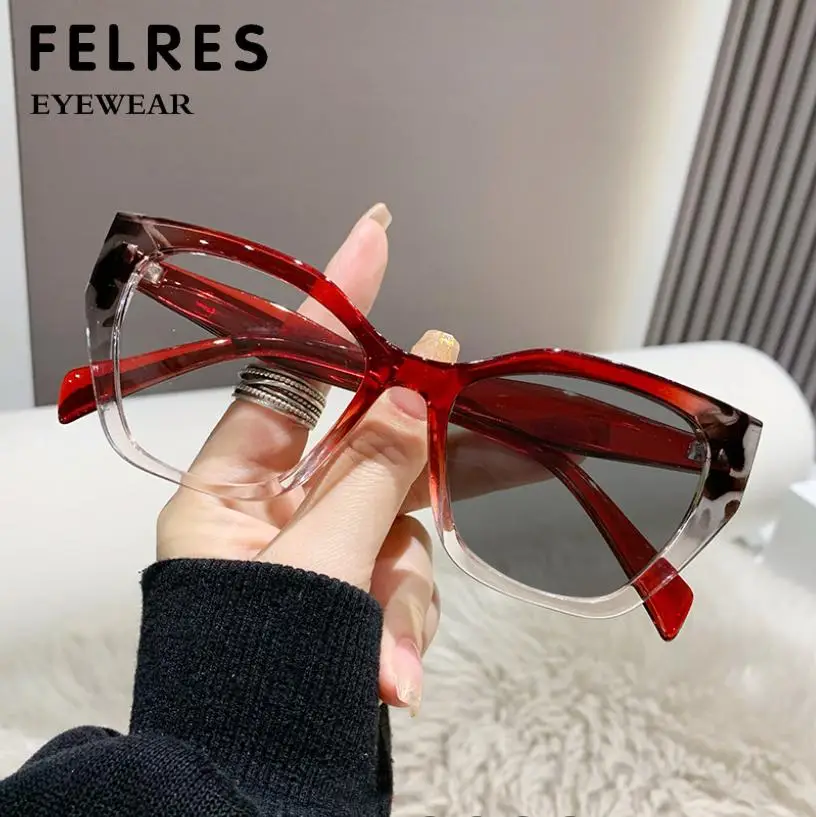 Designer Cat Eye Photochromic Reading Glasses For Women Luxury Double Color Presbyopia Eyewear Outdoor Color Changing Eyewear