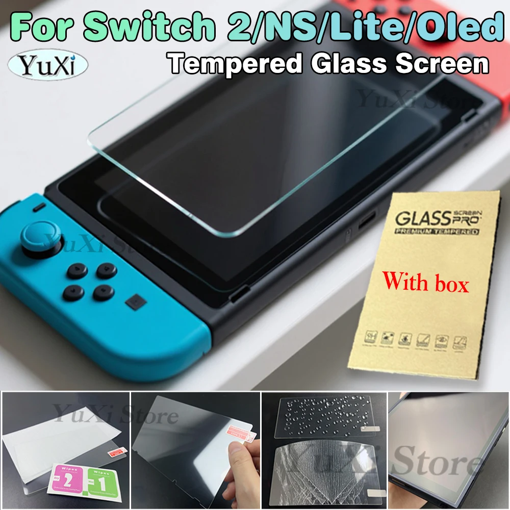 

Protective Tempered Glass For Switch 2 Screen Protector for Switch Oled Lite NS2 HD Clear Screen Film With Packaging Box Kit