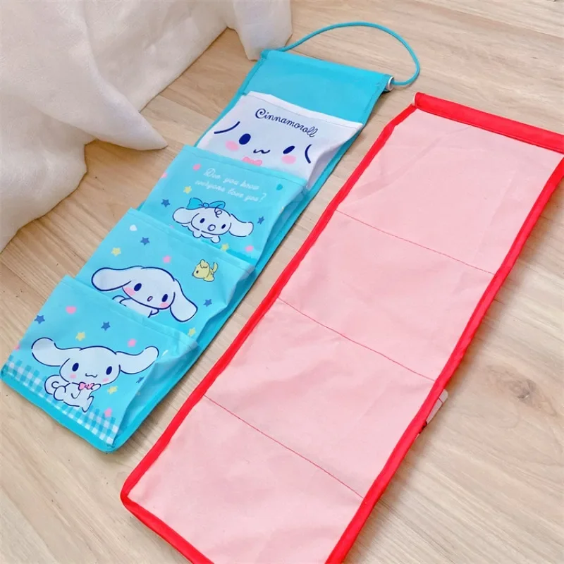 Creative Kawaii Girl Sanrioed Wall Hanging Storage Bag Cartoon Kuromi Cinnamoroll Multi-compartment  Pochacco Bag Sundry Bag