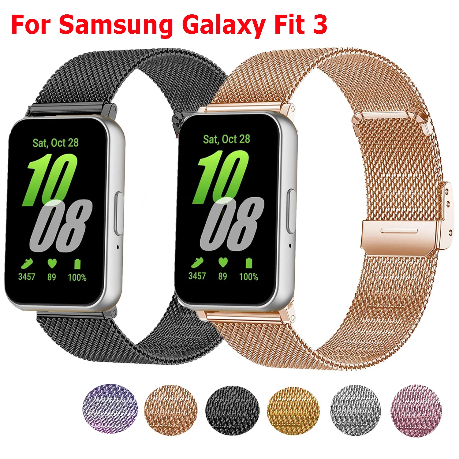 Aço inoxidável Strap para Samsung Galaxy, Pulseira Milanese, Metal Band, Acessórios para SM-R390, Fit3
