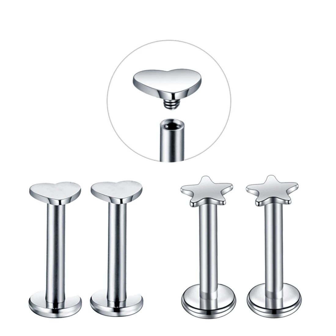 Alien Stainless Steel Lip Piercing Stud, heart-shaped, five-pointed, Popular in Europe and America, Fashionable Piercing Jewelry