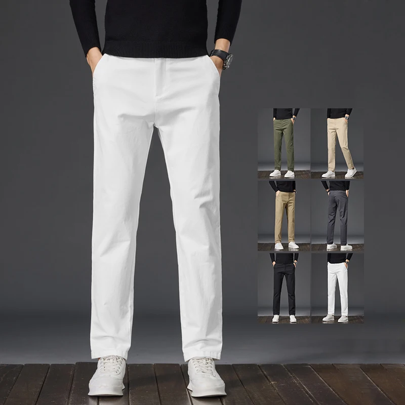 

Spring Autumn New Men's Straight Pants Casual Comfortable Cotton Stretch Business Fashion Loose Brand Trousers Male