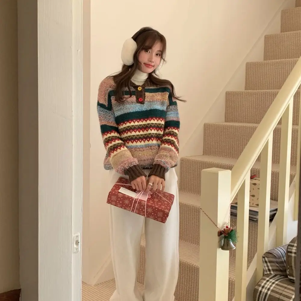 

Fashion Long Sleeve Knit Sweater Women Loose Soft Sweet Girl's Pullover Retro Sweet Winter Autumn Knitted Top Spring/Winter