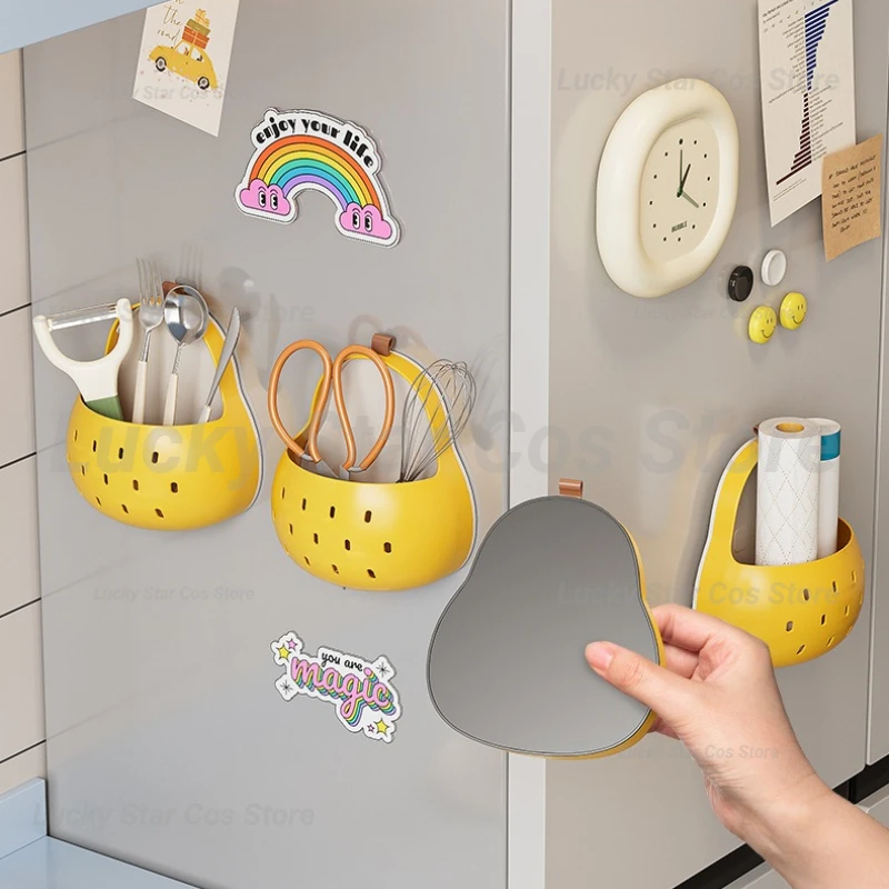

Creative Pear-Shaped Storage Container Home Kitchen Utensil Drain Basket Bathroom Magnetic Wall-Mounted Storage Basket