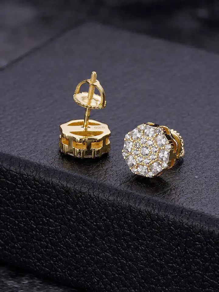 Wholesale Gold Fashion Flower 925 Sterling Silver Earrings Small Moissanite Diamond Gold Plated Stud Earrings For Women Men