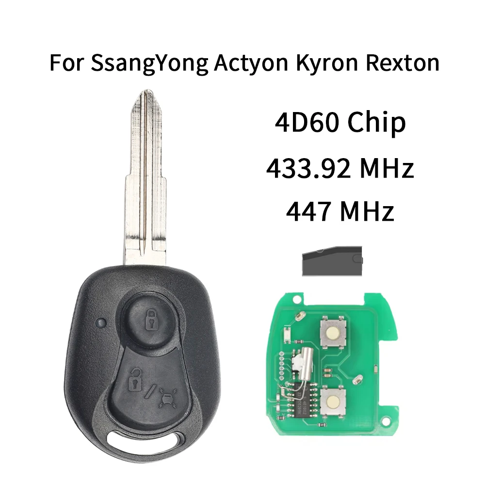 

Liberty 2 Button 433.92Mhz 447 MHZ 4D60 Chip Head Car Key Remote Fob For Ssangyong Actyon Kyron Actio Rexton Aoto Fob Control