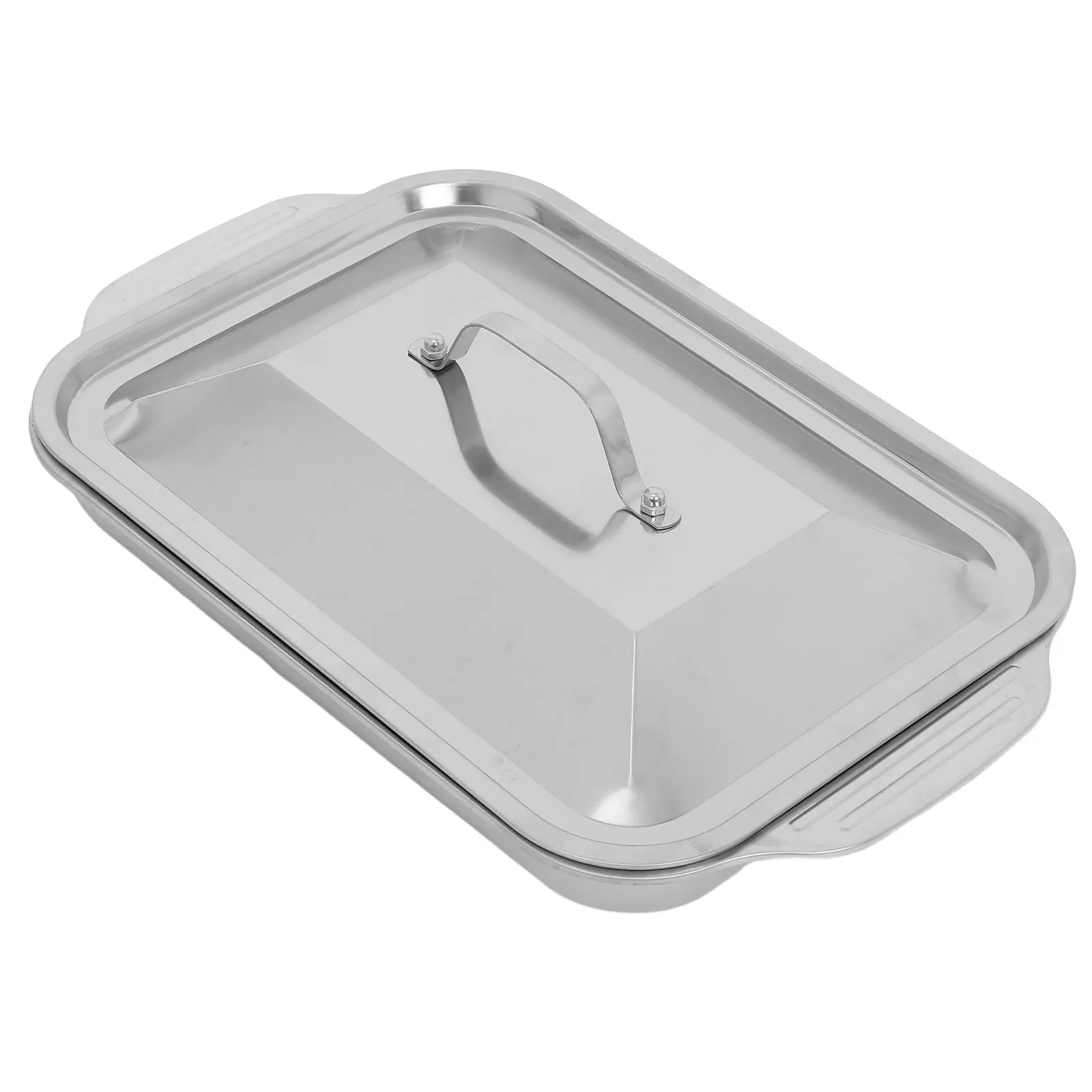 Plat de cuisson rectangulaire en acier inoxydable pour poisson, service et grillades, idéal pour la cuisson intérieure et la rôtissure en hôtel