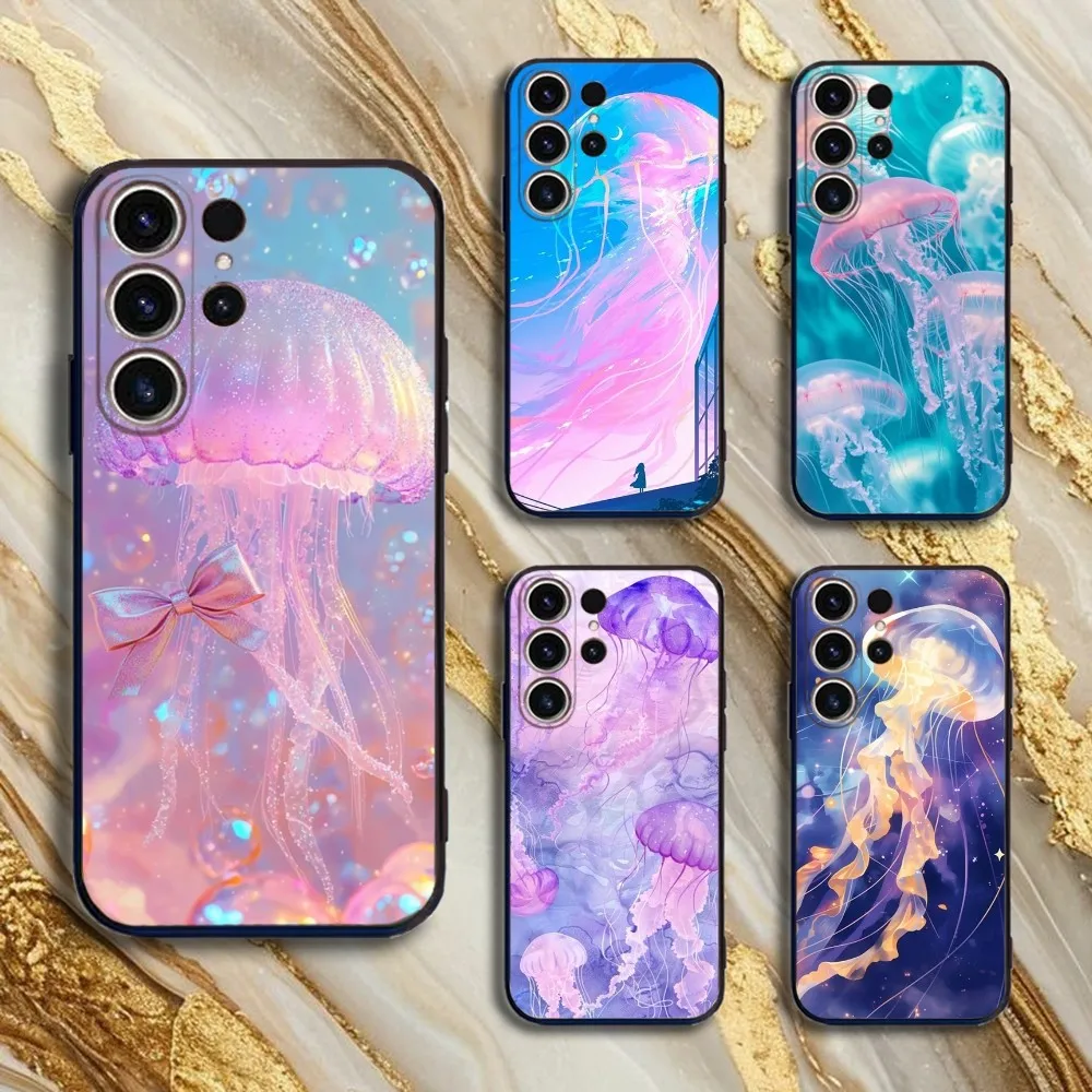 

Colorful jellyfish Phone Case For SamsungS25,24,21,22,23,30,Ultra,20,Plus,Fe,Lite,Note,10,9,5G Black Cover