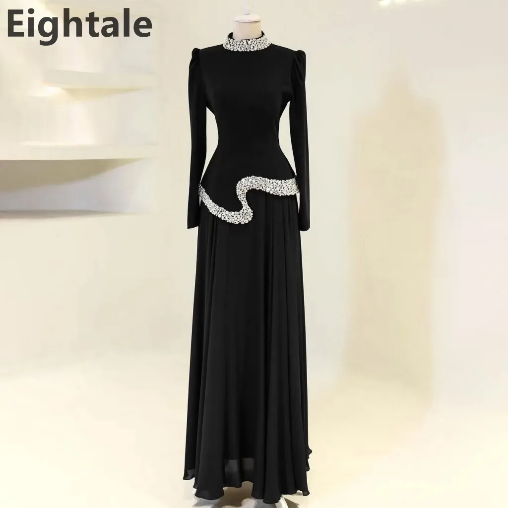 

Eightale 2025 Long Sleeve High Neck Beading Evening Dress A Line Prom Dress Saudi Arabic Party Gown Customized
