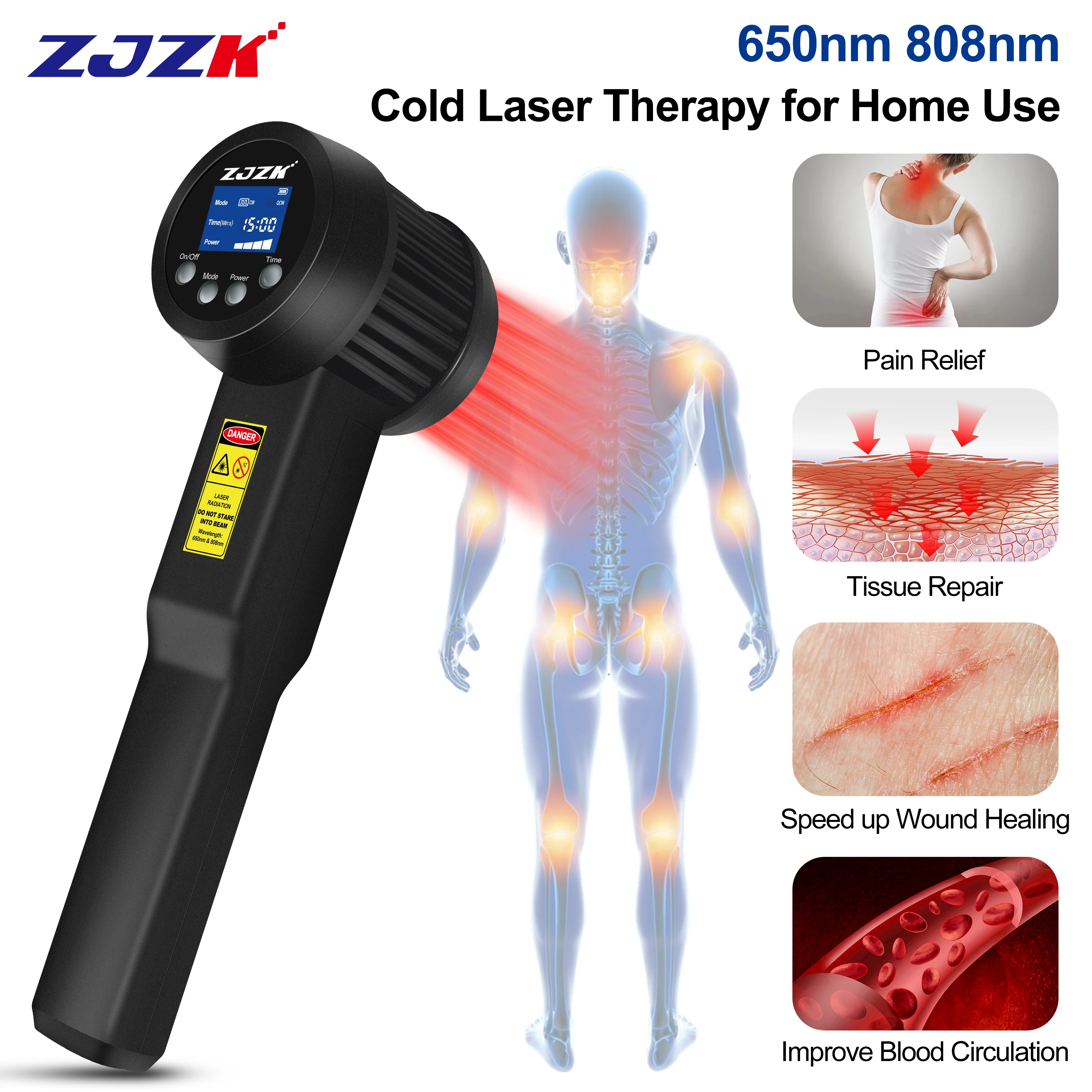 ZJZK Cold Level High Laser Therapy Apparatus For Physical 650nmx10diodes+808nmx10diodes Soft Tissue Injuries Frozen Shoulder