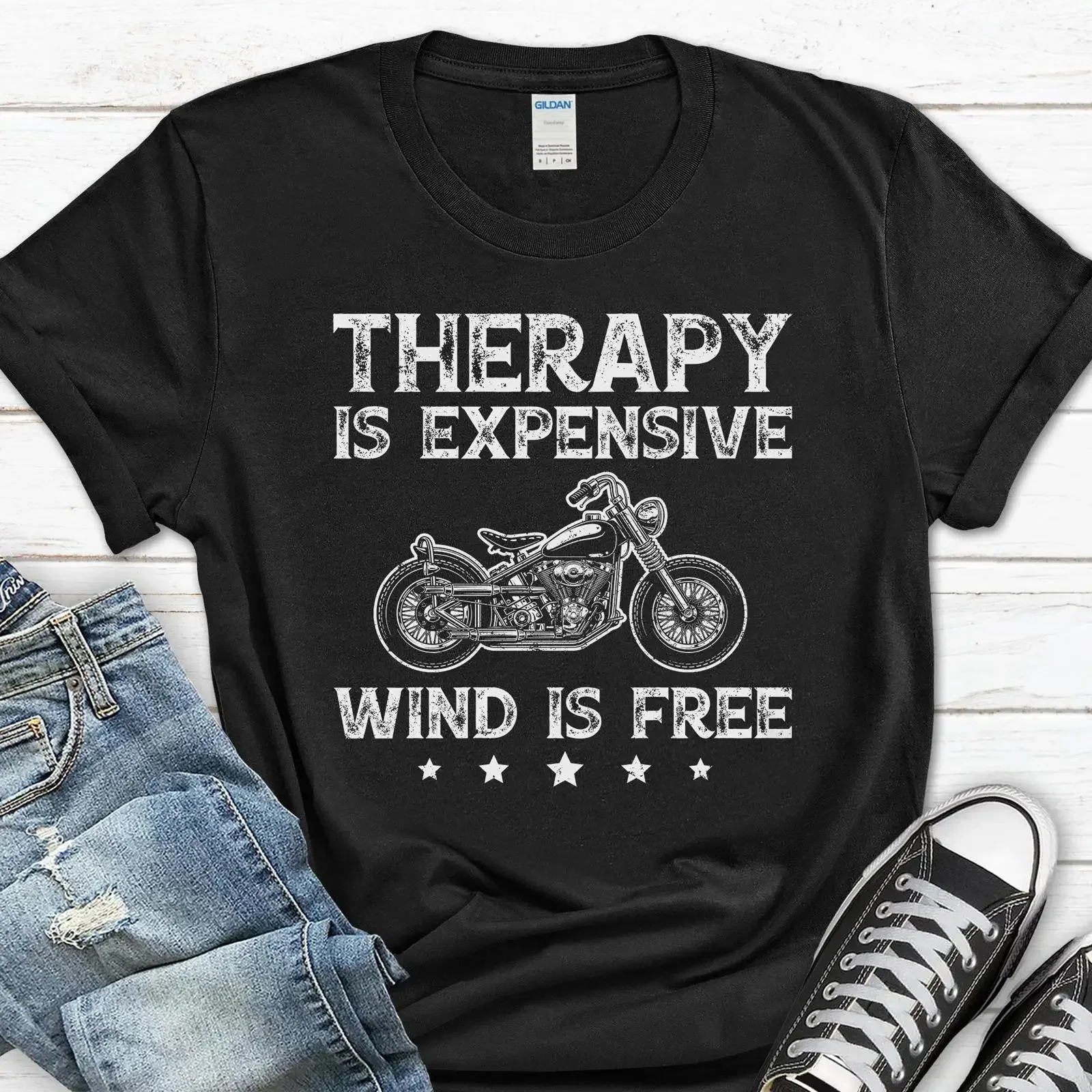 Therapy Is Expensive Wind Free Motorcycle T Shirt Funny Biker For Men Motorbike Lover vintage Washed Top For Everyday Wear Soft