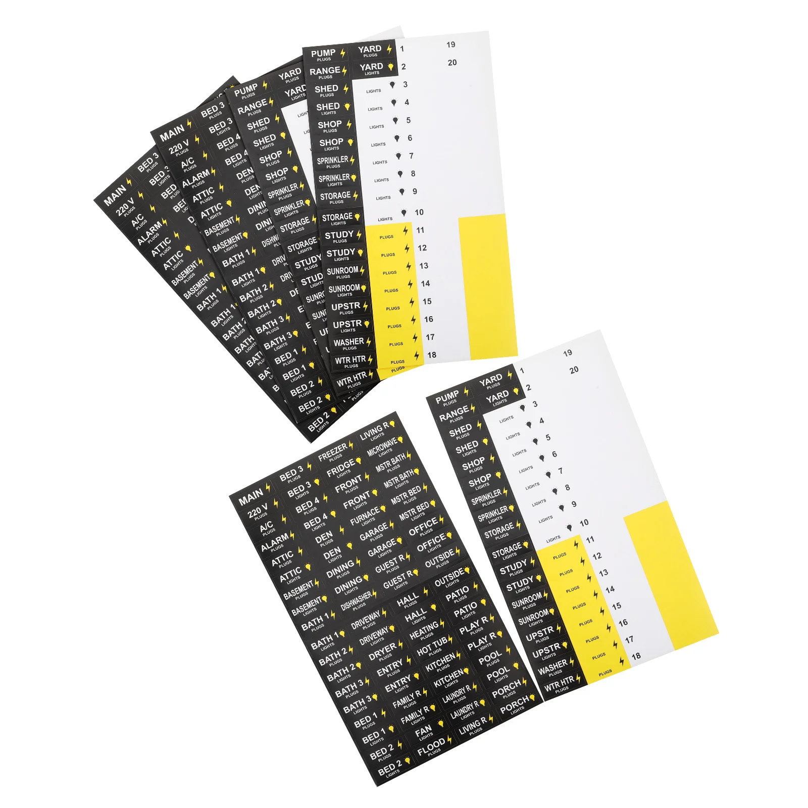 3 Sets Electrical Labels Breaker Panel Identification Self-Adhesive Waterproof Number Stickers Load Center Catalog Tags Fuse Box