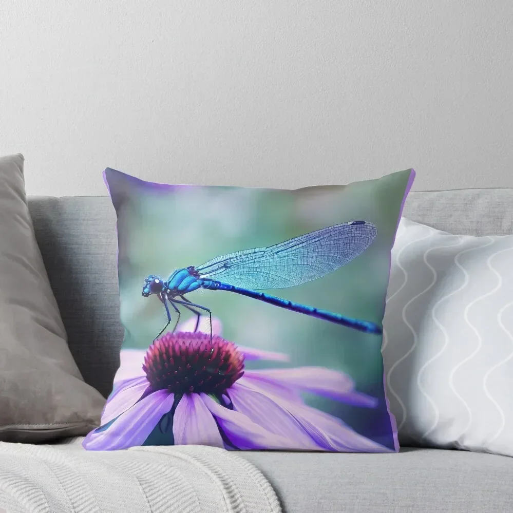 

Blue Dragonfly alight on Purple Coneflower photo Throw Pillow autumn pillowcase sleeping pillows pillow