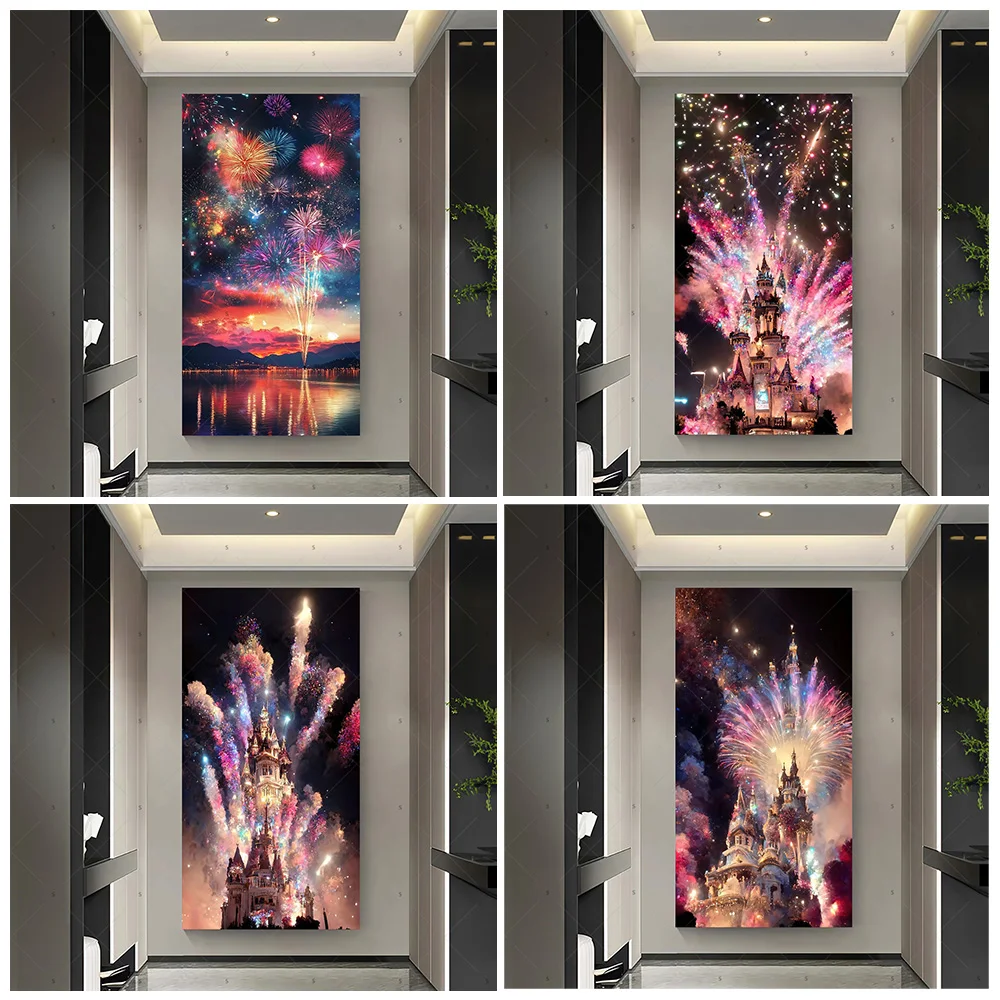 

Dreamy Firework Castle Theme Door Cover Backdrop Colorful Firework Photography Background Supplies Wall Party Decor Photo Studio