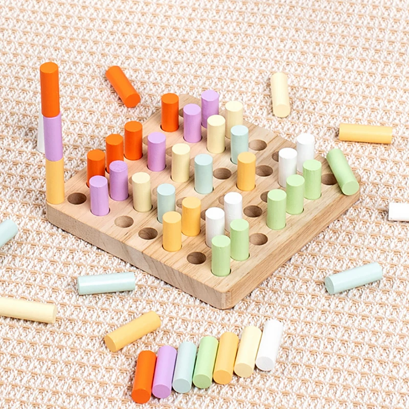 Stimulating Montessori Wooden Colorful Plugboard Toy for Children; Perfect for Hand-eye Coordination Training.