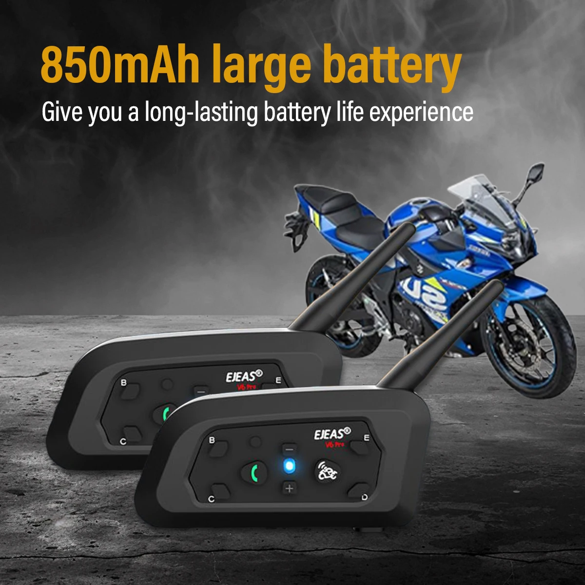 V6 PRO+/ plus Motorrad-Gegensprechanlage, Helm, Bluetooth-Headset, 6 Fahrer, 800 m, Kommunikator, wasserdichter Musik-Player, Gegensprechanlage, Neu