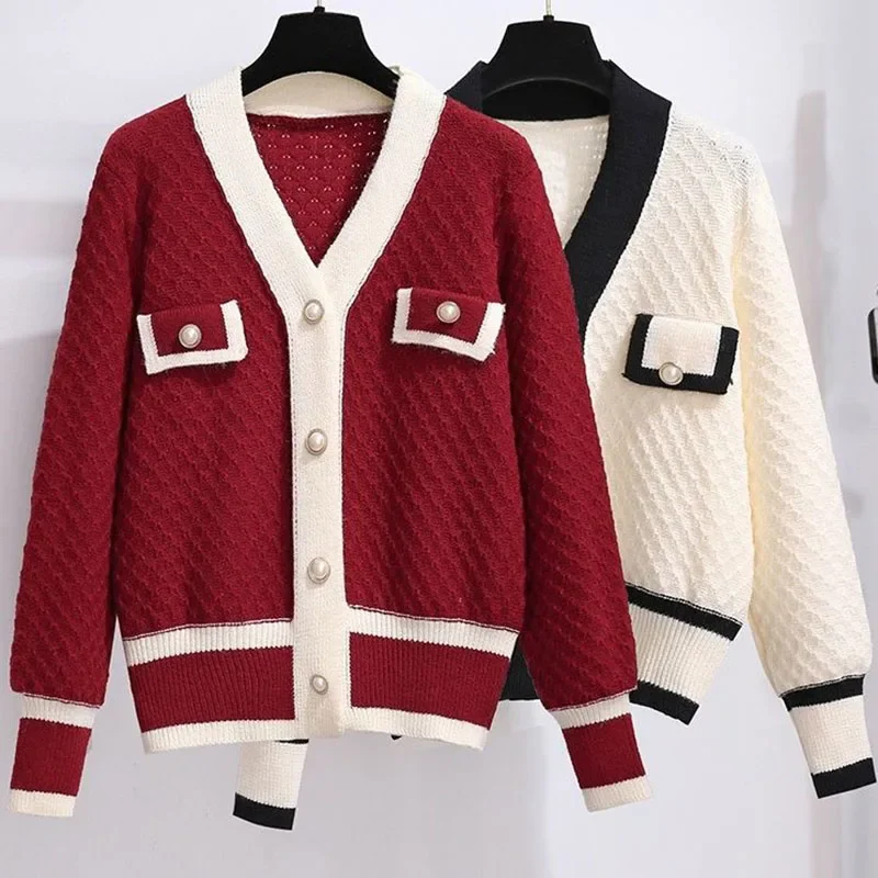 

Lucyever Sweater Cardigans Women Korean Loose Long-Sleeved Knit Sweater Coat Female All-Match Pearl Buttons Knitwear Outwear