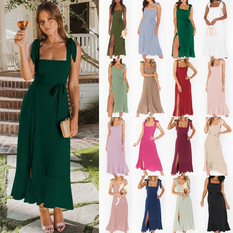 Vestidos 2025 mujer verano elegante moda viajero vestido dividido faldas Y2K ropa de mujer