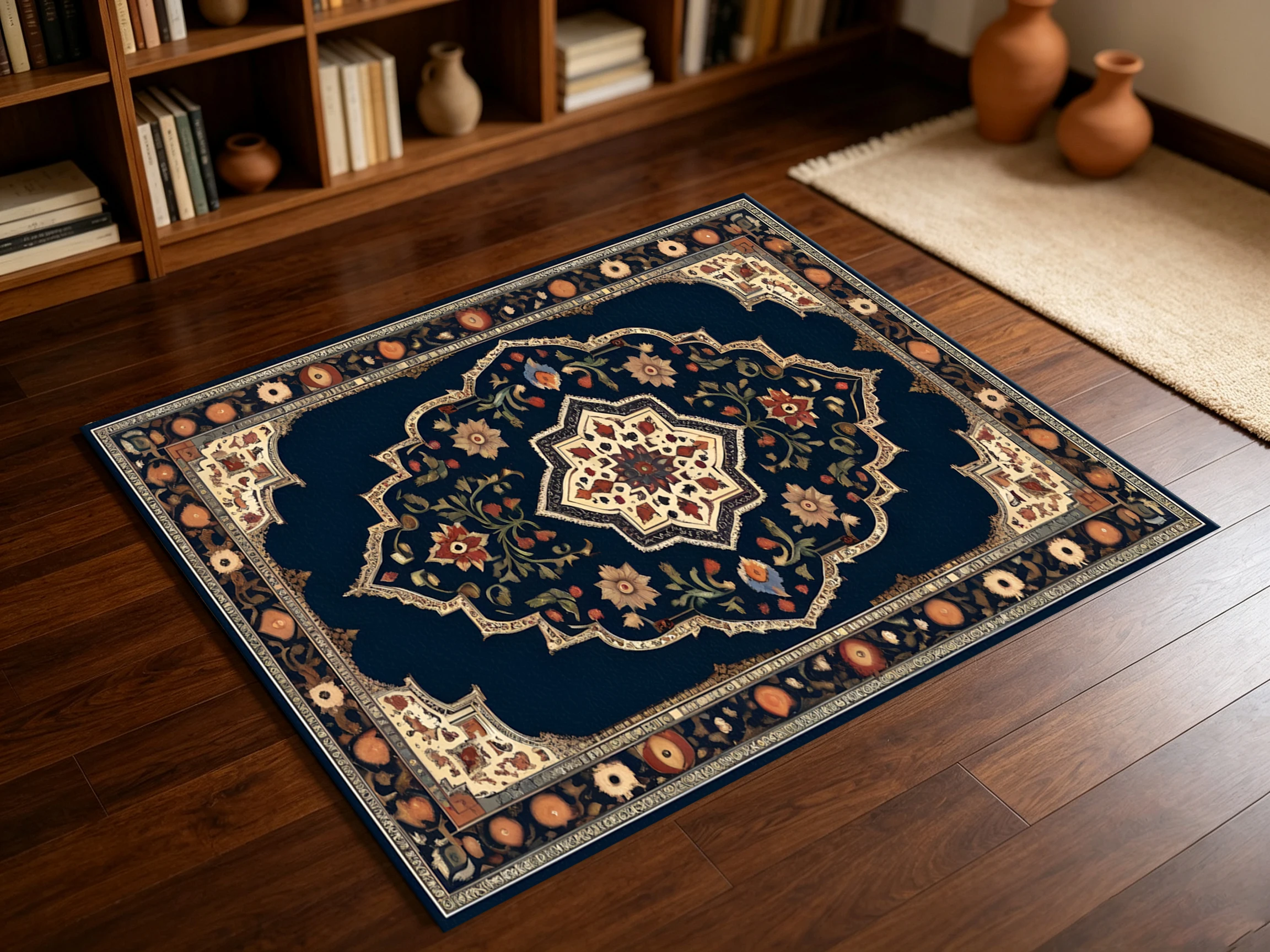 2D Large Rug with Retro Persian Star Flower and Intertwined Branch Pattern, a Light Luxury Exotic Style, Instantly Refreshes the Autumn and Winter Decor for the Living Room, Bedroom, and Coffee Table Area