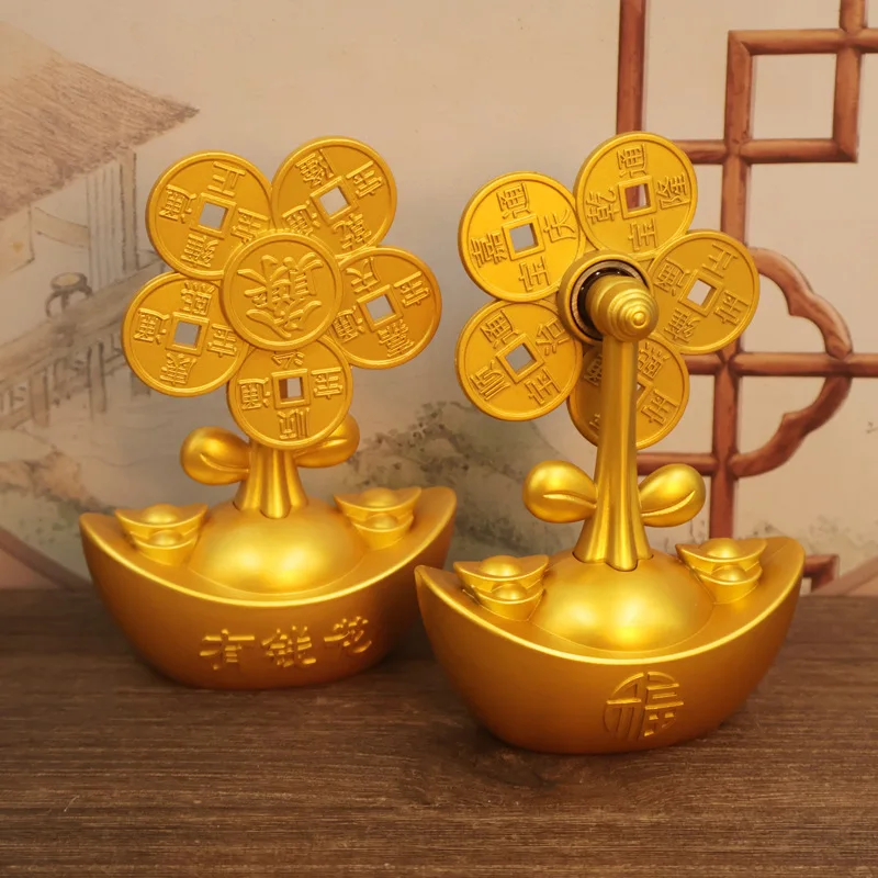 

Five Emperor Coins Fan Rotating Ornament Living Room Decoration Craft Home Office Money Tree Decoration Gift