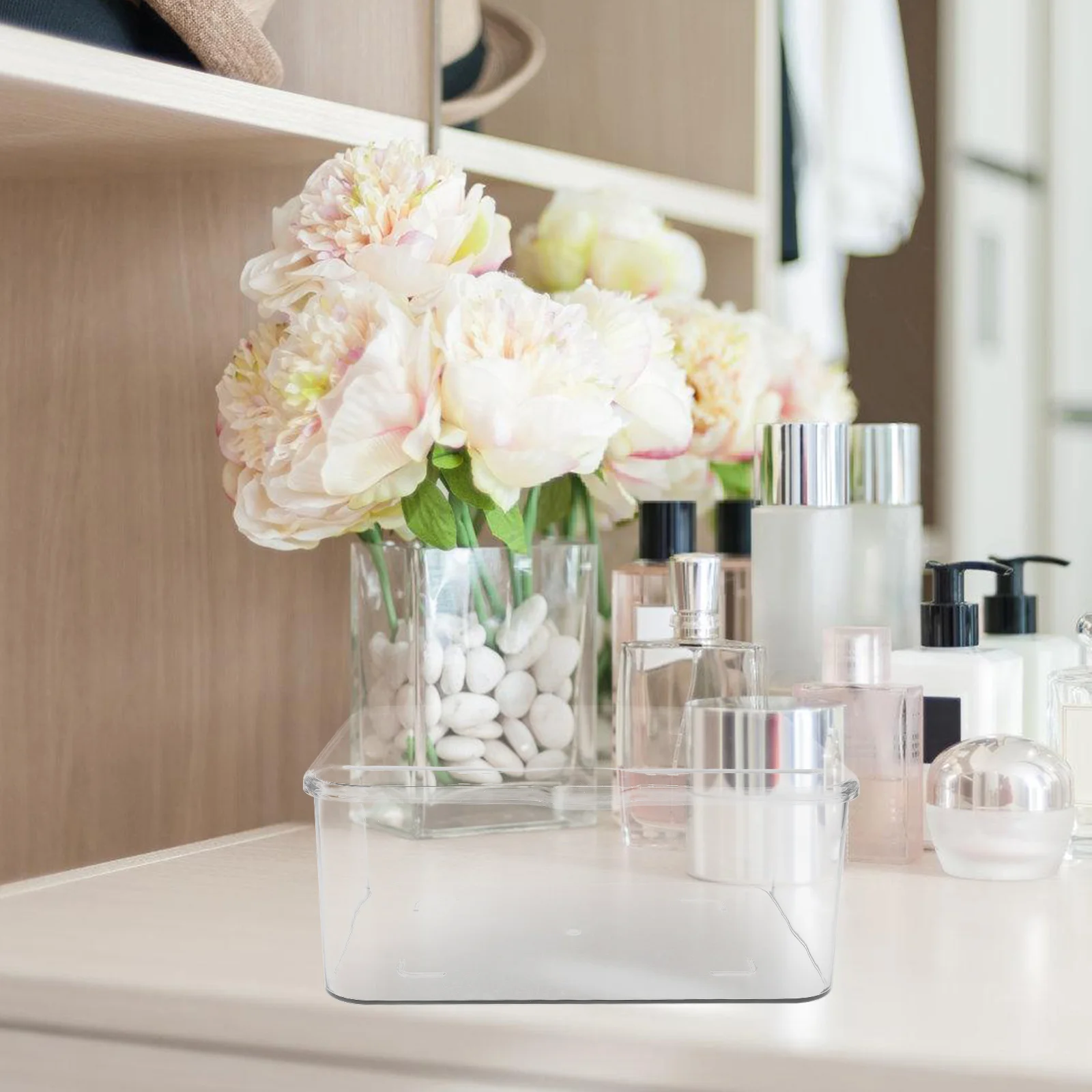 

Transparent Organizer Storage Box Plastic PET Material Countertop Bathroom Toiletry Kitchen Sundries Box