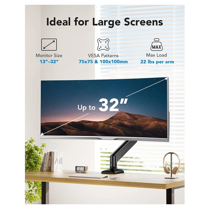 

A13E-Single Monitor Mount For 13 Inch-32 Inch Screens Up To 22 Lbs, Height Adjustable Monitor Arm, Home Office Monitor Stand