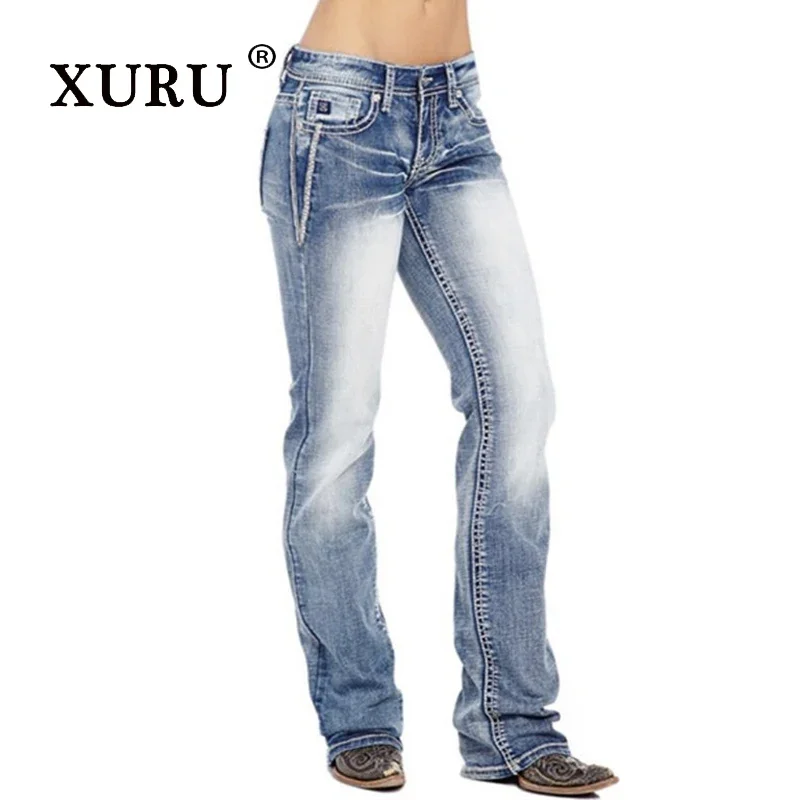 

XURU-Slim Fit Skinny Jeans for Women, Black, Dark Blue, Light Blue, Long, European and American, K1-801