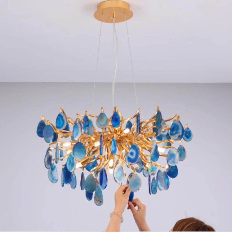 Nordic Agate Chandelier Colored LED Lighting Living Room Dining  Study Bedroom Adjustable Home Decoration Crystal